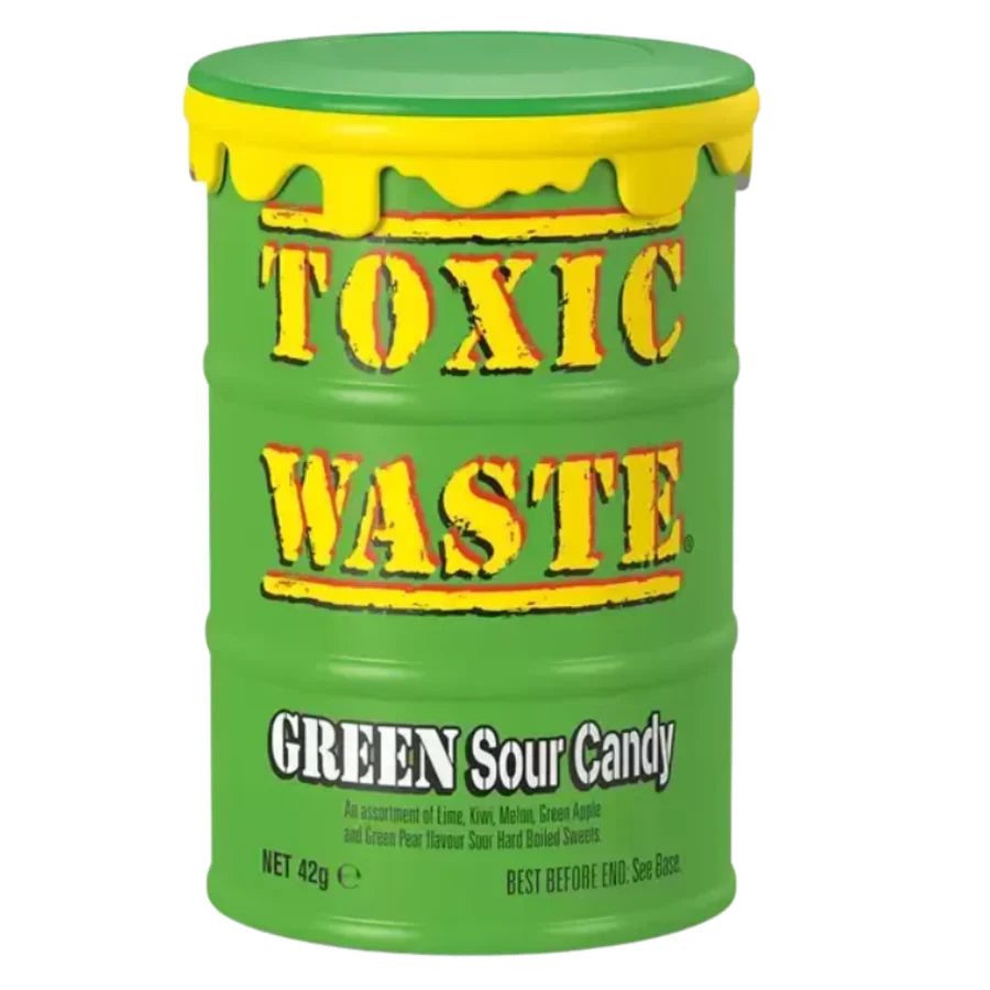 TOXIC WASTE GREEN SOUR CANDY DRUM 42G